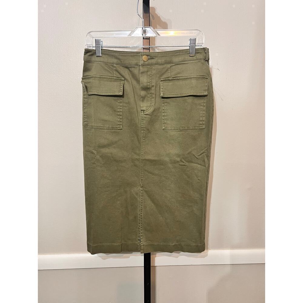 ☀️NWT J.O.A. Pencil Skirt Knee Length Cargo Pockets Unlined Green Womens Medium
